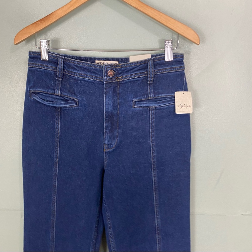 Free People Firecracker Jeans Holiday Tartan Stars Blue Plaid Size 30 - Picture 3 of 8